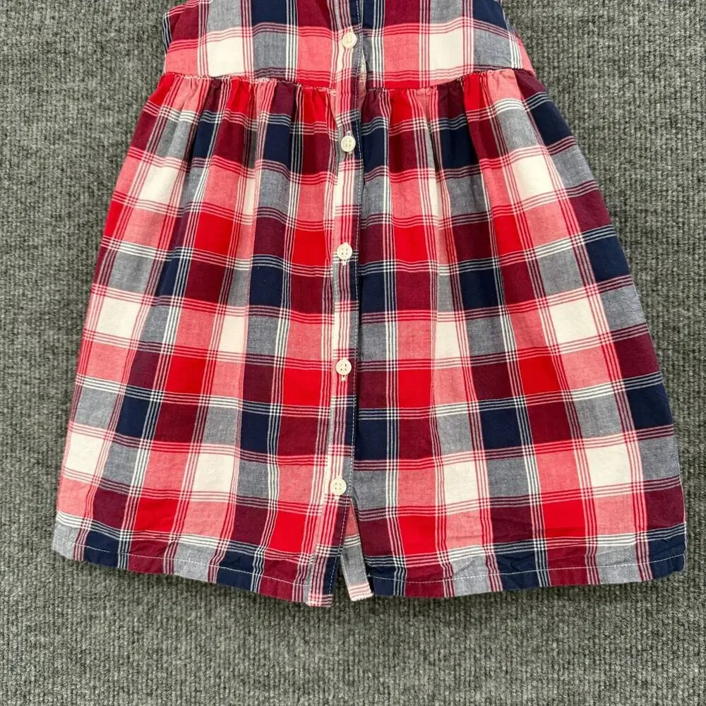 Oshkosh B'gosh Girls Jumper Sleeveless Dress Size 3 Red White Blue Plaid Cotton